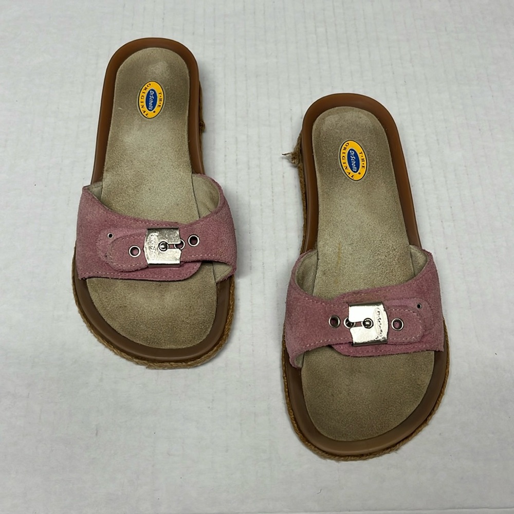 Heaven Dr. Scholl’s Pink Suede buckle Espadrille Slides Vintage Y2K Sandals sz 6
